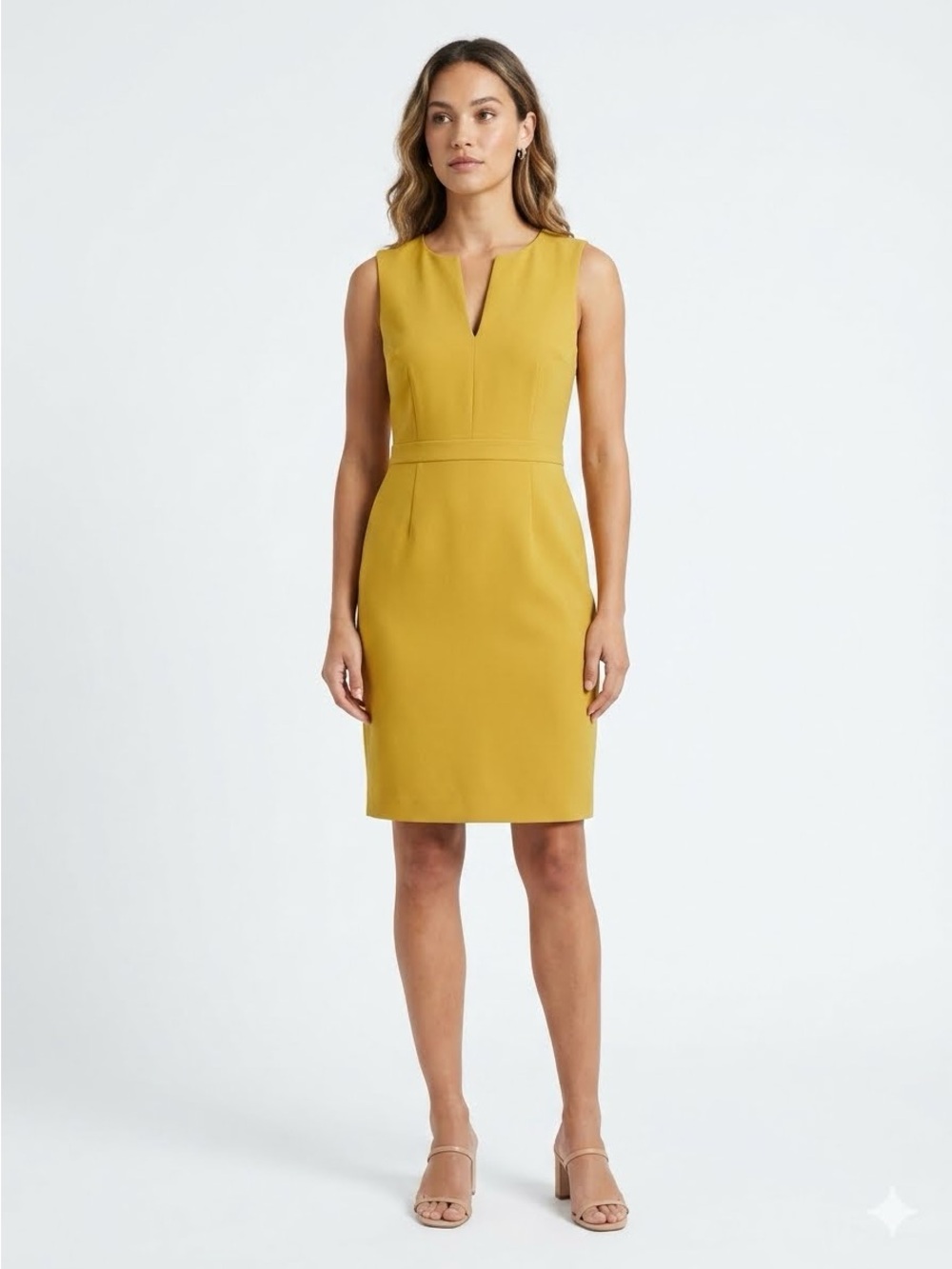 J. Crew Suiting Sleeveless Mustard Sheath Dress with V-Notch and Pockets Size 8